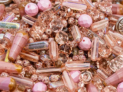 2.1oz (60 g) Mix of Unique Czech Bohemia Glass Pressed Beads, Dirty Pink Antique, Table Cut, Matte and Glossy, Faceted Fire Polish, Hand Made Set Kit BCV - color: Antique Dirty Pink