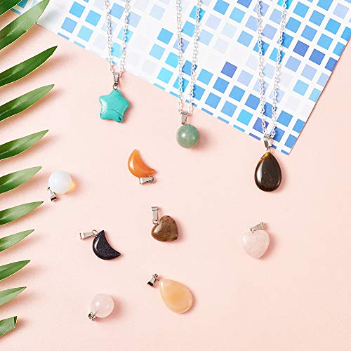 30Pcs Mixed Stone Pendants Heart Moon Teardrop Round Healing Crystal Quartz Chakra Bead Charms for Necklace for Jewelry Making Hole: 2x7mm - color: 1-Mixed Color-Mixed Shape