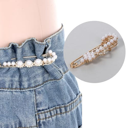 4 PCS Pearl Safety Pins and Brooches for Women | Decorative Safety Pins for Clothes Pearl Brooch Pin Sweater Shawl Clip Crystal Brooches for Clothes Dress Shirt Pants