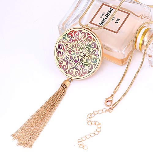 MOLOCH Long Necklaces For Woman Disk Circle Pendant Necklaces Tassel Fringe Necklace Set Statement Pendant - color: disk--gold-Floral