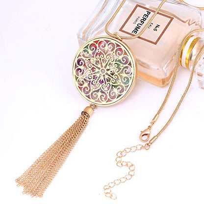 MOLOCH Long Necklaces For Woman Disk Circle Pendant Necklaces Tassel Fringe Necklace Set Statement Pendant - color: disk--gold-Floral