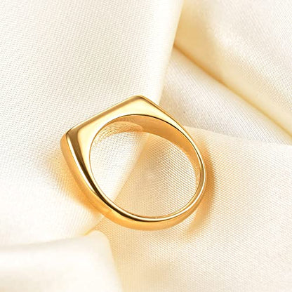 VQYSKO 14K Gold Plated Signet Ring | Statement Band Jewelry for Women - color: Gold+White