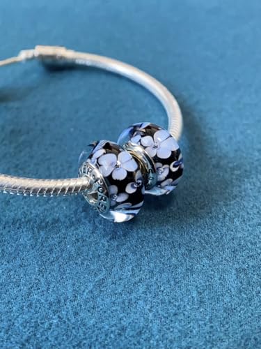 2pcs Authentic 925 Silver Murano Glass Flower Charms for Pandora Bracelets - color: 08-Black and White