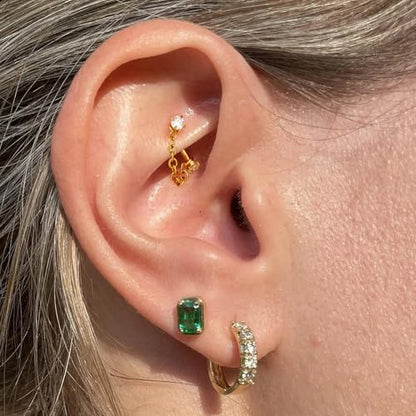3 Pcs 316L Stainless Steel 16G Tragus Helix Rook Piercing Jewelry with Chain, Cartilage Earrings for Women, Belly Button Ring Vertical Labret Lip Piercing Jewelry - color: Gold, size: Prong Setting