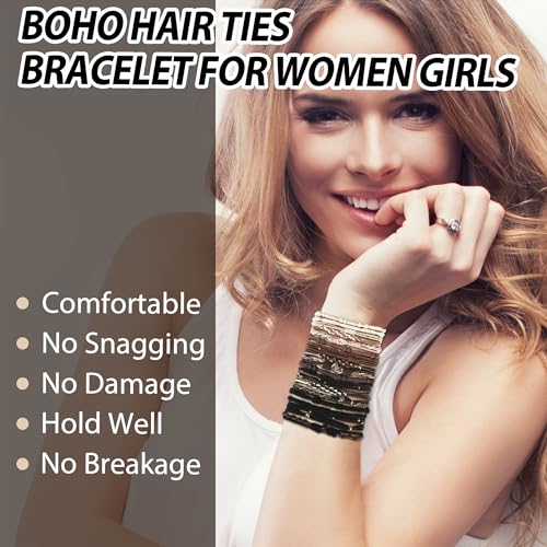 KANPRINCESS 20 PCS Boho Ponytail Holders - 4 Neutral Colors, 5 Styles Hair Bands & Bracelets for Women's Thick or Thin Hair, No Damage - color: Set9