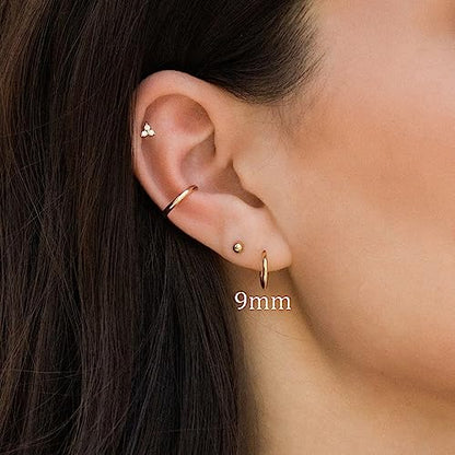 Small Gold Hoop Earrings, Lightweight 14K Gold Plated Huggie Hoop Earrings for Cartilage Helix Tragus, Hypoallergenic Earrings for Women Men, Tiny Thin Hoops Surgical Steel Endless Hoops Earrings 6-10 mm - color: 9mm Hoop Gold-18g