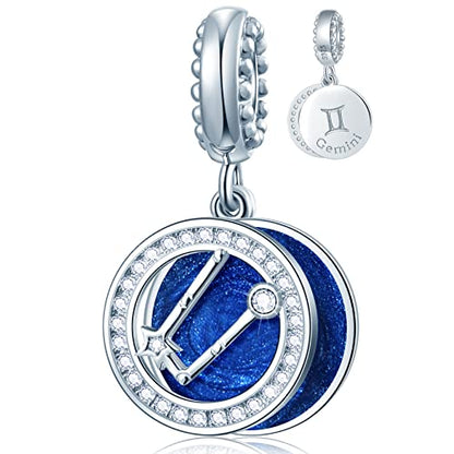 Zodiac Sign Charms for Charm Bracelets - 925 Sterling Silver Necklace Pendants, 12 Constellation/Horoscope Star Dangle - Dangling Birthstone Beads, Birthday Gifts for Women/Men. - color: Gemini (5.21～6.20)