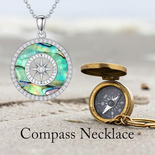 AOBOCO 2026 Graduation Gifts 925 Sterling Silver Compass Pendant Necklace High School College Graduation Jewelry Gifts for Women Daughter - style: C-Abalone