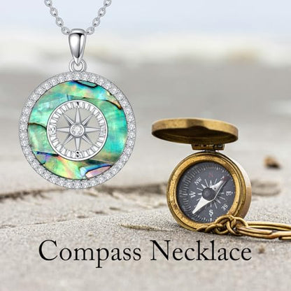 AOBOCO 2026 Graduation Gifts 925 Sterling Silver Compass Pendant Necklace High School College Graduation Jewelry Gifts for Women Daughter - style: C-Abalone