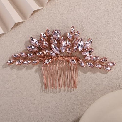 Teyglen Bridal Crystal Hair Comb Full Rhinestone Wedding Hair Comb Pink Teardrop Crystal Hair Piece for Bride Wedding Hair Accessories for Women Bridal Headpiece (Pink) - color: Pink