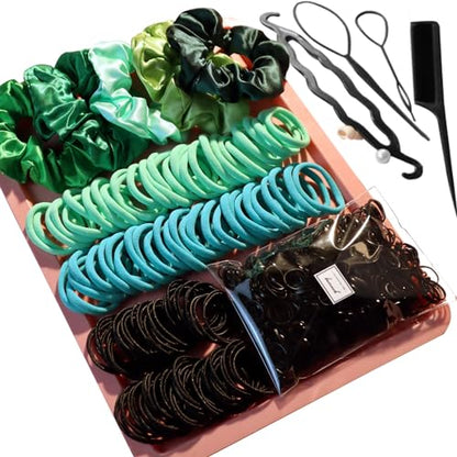 YANRONG Women's Hair Accessories Set: 755PCS Seamless Ponytail Holders, Variety Scrunchies, Bands and Ties for Thick and Curly Hair (Green) - color: 755PCS (green)