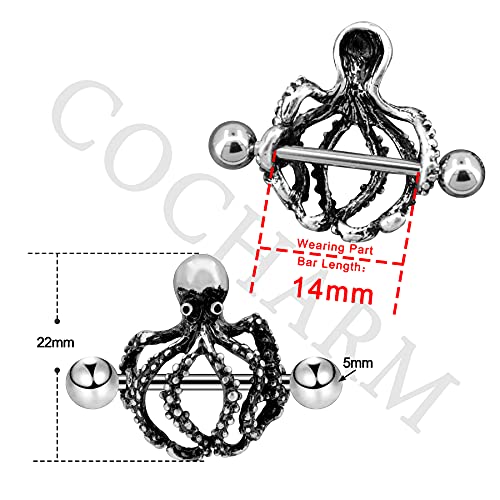 2pcs Cute Octopus Nipple Shield Piercing Jewelry,14g,14mm Length