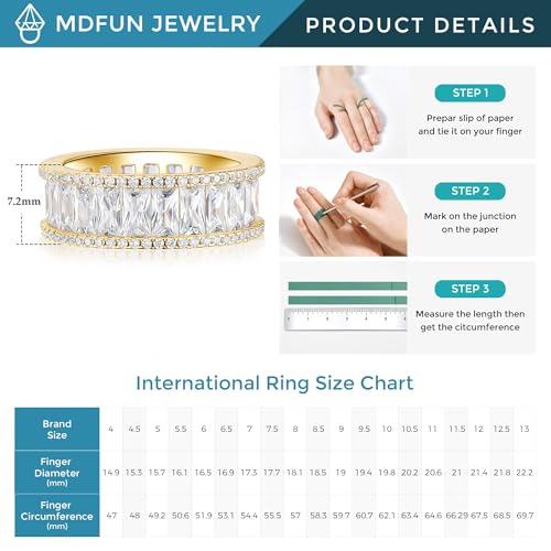 MDFUN 18K Gold Plated Eternity Rings for Women Cubic Zirconia Wedding Promise Engagement Band - color: Gold Plated