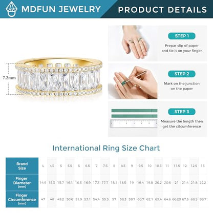 MDFUN 18K Gold Plated Eternity Rings for Women Cubic Zirconia Wedding Promise Engagement Band - color: Gold Plated