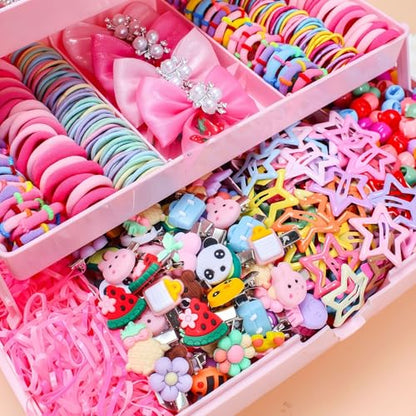 546PCS Hair Accessories Set, Colorful Hair Ties Clips and Bow Hair Styling Kit with Organizer Box