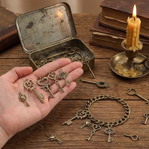 Hicarer 80 Pieces Antique Silver Pendants Gothic Charms Halloween Charms Pendants Jewelry Making Accessory for DIY Necklace Bracelet - style: Master Key