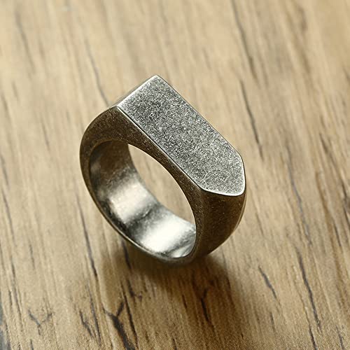 MYNENEY Stainless Steel Square Shape Signet for Men Statement Ring - color: Arrow Retro