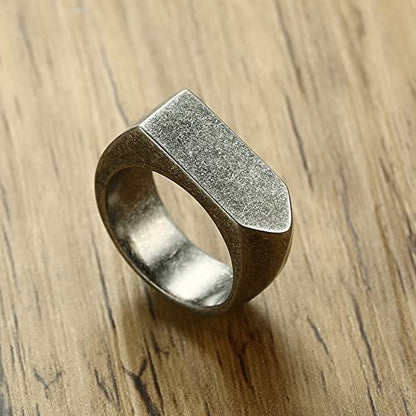MYNENEY Stainless Steel Square Shape Signet for Men Statement Ring - color: Arrow Retro