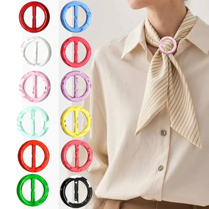 12PCS Silk Scarf Ring Clip T-shirt Tie Clips for Women Fashion Resin Ring Scarves Clasp Waist Buckle for Shirts Clothing Clothing Rings Wrap Holder with 1 Exquisite Box Rainbow Style(Inner 1.18in)
