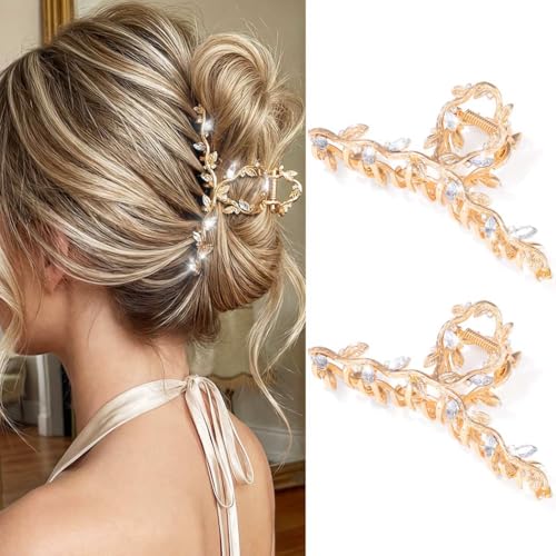 CAKURE Gold Claw Clip Rhinestone Hair Clips Large Fancy Hair Claw Clip Hair Accessories for Women (Pack of 2) (b-gold) - color: b-gold