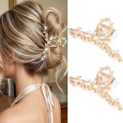 CAKURE Gold Claw Clip Rhinestone Hair Clips Large Fancy Hair Claw Clip Hair Accessories for Women (Pack of 2) (b-gold) - color: b-gold