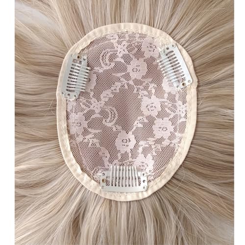 Synthetic Loose Water Wave Hair Topper With Bangs, Mixed Blonde | Clip in Hair Topper Synthetic Hair Toupee for Women Girls (13inch) - size: 13 Inch
