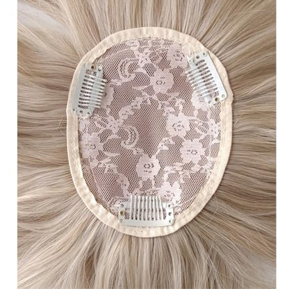 Synthetic Loose Water Wave Hair Topper With Bangs, Mixed Blonde | Clip in Hair Topper Synthetic Hair Toupee for Women Girls (13inch) - size: 13 Inch