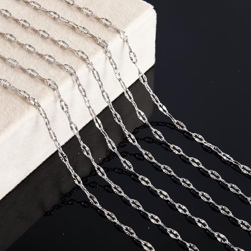 KYUNHOO 16.4FT Silver Stainless Steel Chains Bulk Embossed Lip Chain Roll | Soldered Cross Link Chains Cable Chain with Jewelry Clasps for Handcraft Making - color: Cross Oval Silver