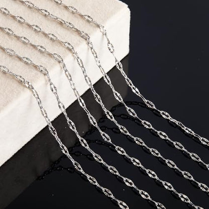 KYUNHOO 16.4FT Silver Stainless Steel Chains Bulk Embossed Lip Chain Roll | Soldered Cross Link Chains Cable Chain with Jewelry Clasps for Handcraft Making - color: Cross Oval Silver