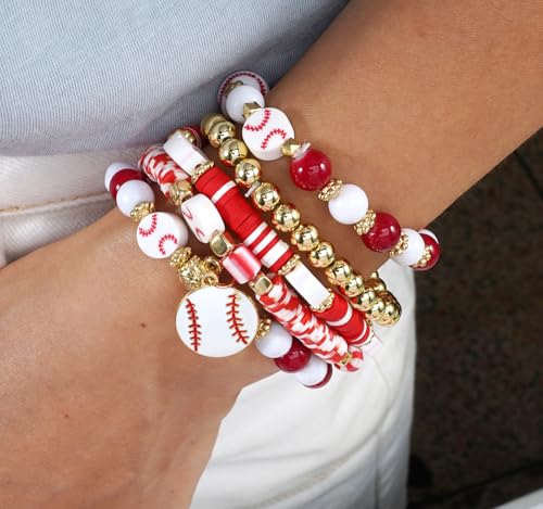 Ardorchid Halloween Bracelets for Women Pumpkin Ghost Steleton Bat Skull Beaded Stackable Stretchy Bracelet Rugby Thanksgiving Christmas Heishi Bracelets - color: Baseball Bracelets