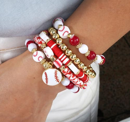 Ardorchid Halloween Bracelets for Women Pumpkin Ghost Steleton Bat Skull Beaded Stackable Stretchy Bracelet Rugby Thanksgiving Christmas Heishi Bracelets - color: Baseball Bracelets