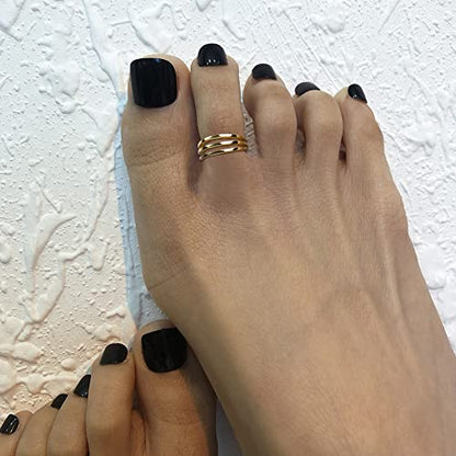 ADRAMATA Gold Toe Rings for Women Non Tarnish-14K Gold Gilled Toe Ring Set | Waterproof Adjustable Open Toe Rings Hypoallergenic,Thin Bands,Summer Beach Foot Jewelry,Simple 1mm 2mm 3mm Band Ring.3 PCS - style: 2mm+Layered Toe Rings