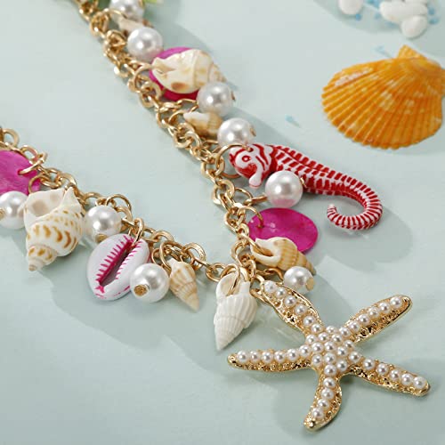 RUOFFETA Shell Starfish Necklace Bracelet Conch Statement Chunky Necklace Mermaid Costume Jewelry Beach Jewelry for Women - style: Necklace 2