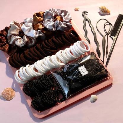 YANRONG Hair Accessories Set - 755 Seamless Ponytail Holders, Variety of Scrunchies, Bands, and Hair Ties for Thick and Curly Hair (light brown) - color: 755PCS (light brown)
