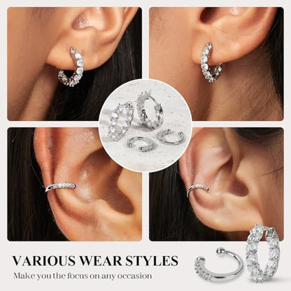 Women's Silver Earrings Fashion Jacket Stud Earrings Stacking Small Hoop Huggie Earrings Set for Multiple Piercing Everyday Ear Cartilage Earrings - color: Silver+Silver
