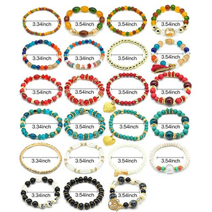 Bohemian Bracelet Sets for Women - 6 Sets Stackable Stretch Bracelets Multi-color Boho Jewelry for Women Hippie Bracelets Dainty Jewelry - color: Bohemian stackable bracelet