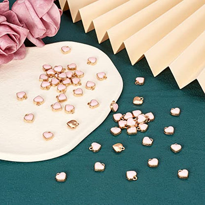 Cheriswelry Mini Heart Charms Enamel Love Heart Alloy Pendants Valentine Dangle Charms for DIY Earring Bracelet Necklace Jewelry Making - color: Pink