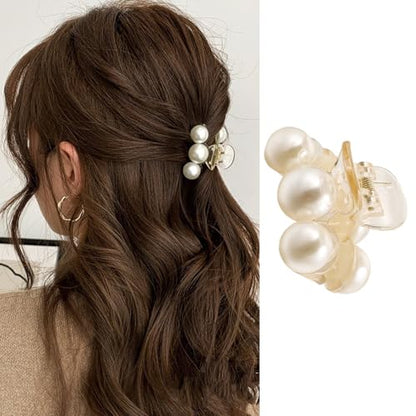 Small Hair Clips Three Pearl Hair Clip for Women Hair Claws Hairpin Small Hairpins Cute Hair Claws for Half Hair Acrylic Hair Claw Clips Mini Hair Clips Cute Clips Fashion Hair Accessories 1PCS - color: Three Pearl