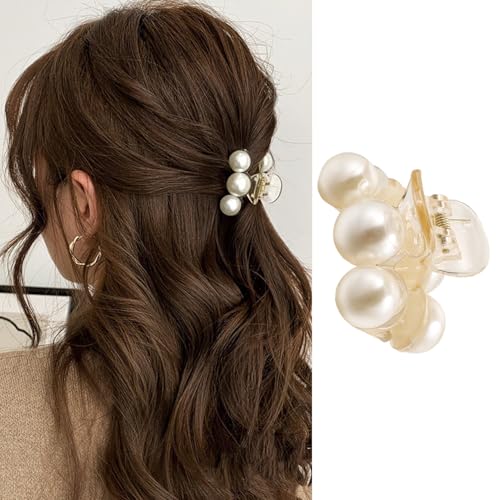 Small Hair Clips Three Pearl Hair Clip for Women Hair Claws Hairpin Small Hairpins Cute Hair Claws for Half Hair Acrylic Hair Claw Clips Mini Hair Clips Cute Clips Fashion Hair Accessories 1PCS - color: Three Pearl