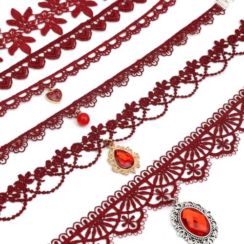 Pink Lace Choker Necklace Set, 10 Pieces - color: Red