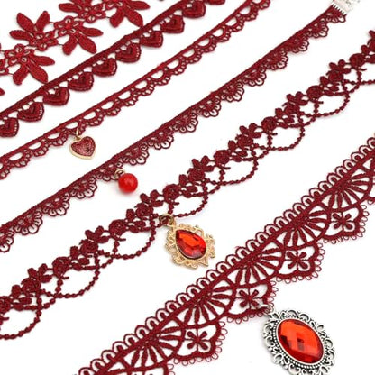 Pink Lace Choker Necklace Set, 10 Pieces - color: Red