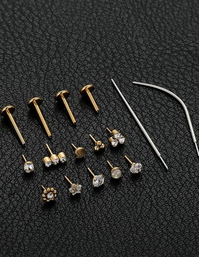 Threadless Push in Nose Studs Rings Stainless Steel Flat Back Earrings Labret Monroe Lip Rings for Women Men Cartilage Helix Conch Tragus Piercing Jewelry 6mm 8mm 10mm Silver Gold Tone - color: Gold, size: 18G(1mm)