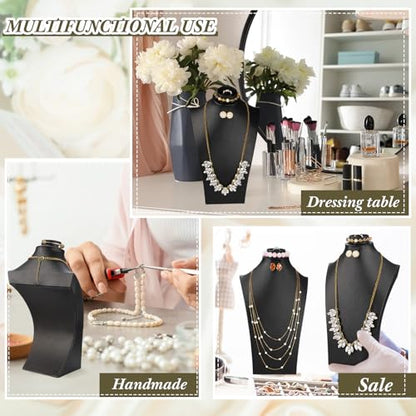 Wenqik 2 Pcs PU Leather Jewelry Display Bust, 12.4 Inch Multi-Functional Necklace Mannequin Holder Stand Display Necklaces Bracelets Earrings Rings for Vendors Jewelry Selling Trade Show - color: Black