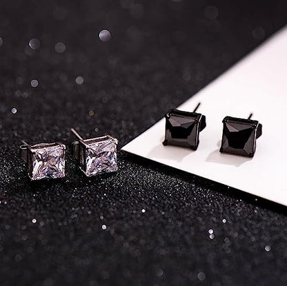 ORAZIO Black Silver Earrings for Men,Stainless Steel Cubic Zirconia Earrings 20G Mens Earrings Hypoallergenic CZ Earrings Studs Trendy Square Earring Studs Set 4-8MM - style: 2 Pairs,Cubic Zirconia Diameter:6mm