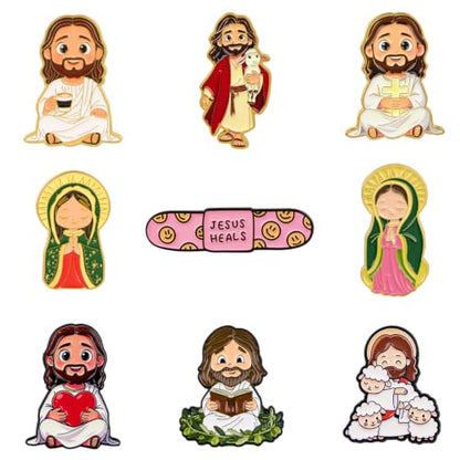 4/6/9/10/12/16/20PCS Cute Enamel Pins Bulk Set, Art Aesthetic Lapel Brooches, Humorous Quote Pins for Backpacks Jackets Hats Bags, Novelty Cool Badges for Women, Men, Teens, Kids - style: 9pcs Jesus
