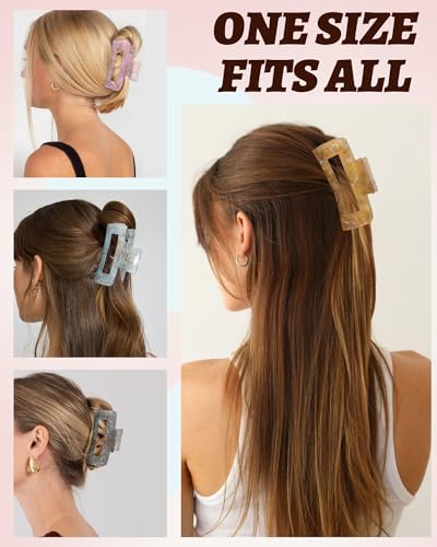 4PCS Large Claw Clips for Thick Hair, Large Acrylic Hair Clips | Modern Marble Geometric Design, Non-Slip Secure Hold for Long Hair, Buns, Updos and Everyday Styling - color: Pink + Gray + Yellow + Cyan