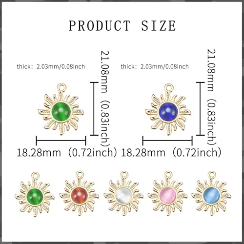 30Pcs Cat's Eye Stone Opal Sun Charms Alloy Celestial Planet Charm Sunflower Pendant for Diy Rapunzel Earrings Necklace Bracelet Jewelry Making Supplies - color: Gold