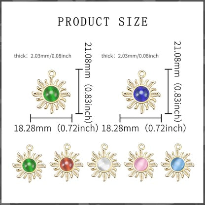 30Pcs Cat's Eye Stone Opal Sun Charms Alloy Celestial Planet Charm Sunflower Pendant for Diy Rapunzel Earrings Necklace Bracelet Jewelry Making Supplies - color: Gold