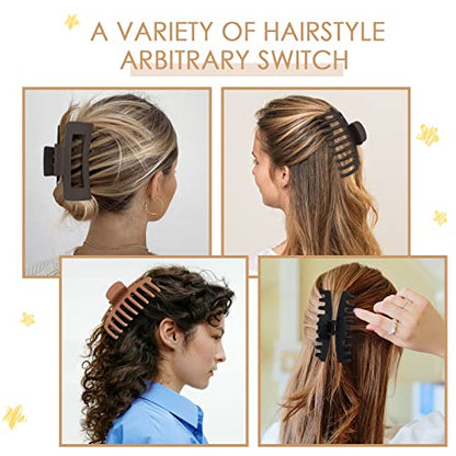 8 Pcs Large Hair Claw Clips 4.1" Non-slip Big Banana Square Matte Hair Claw Clips for Women Girls, Strong Hold Clips for Thick Thin Hair - color: Khaki
