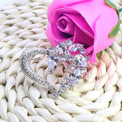 Brooch Pins for Women Girls Fashion Flower Crystal Rhinestone Pearl Jewelry - color: White Heart 2